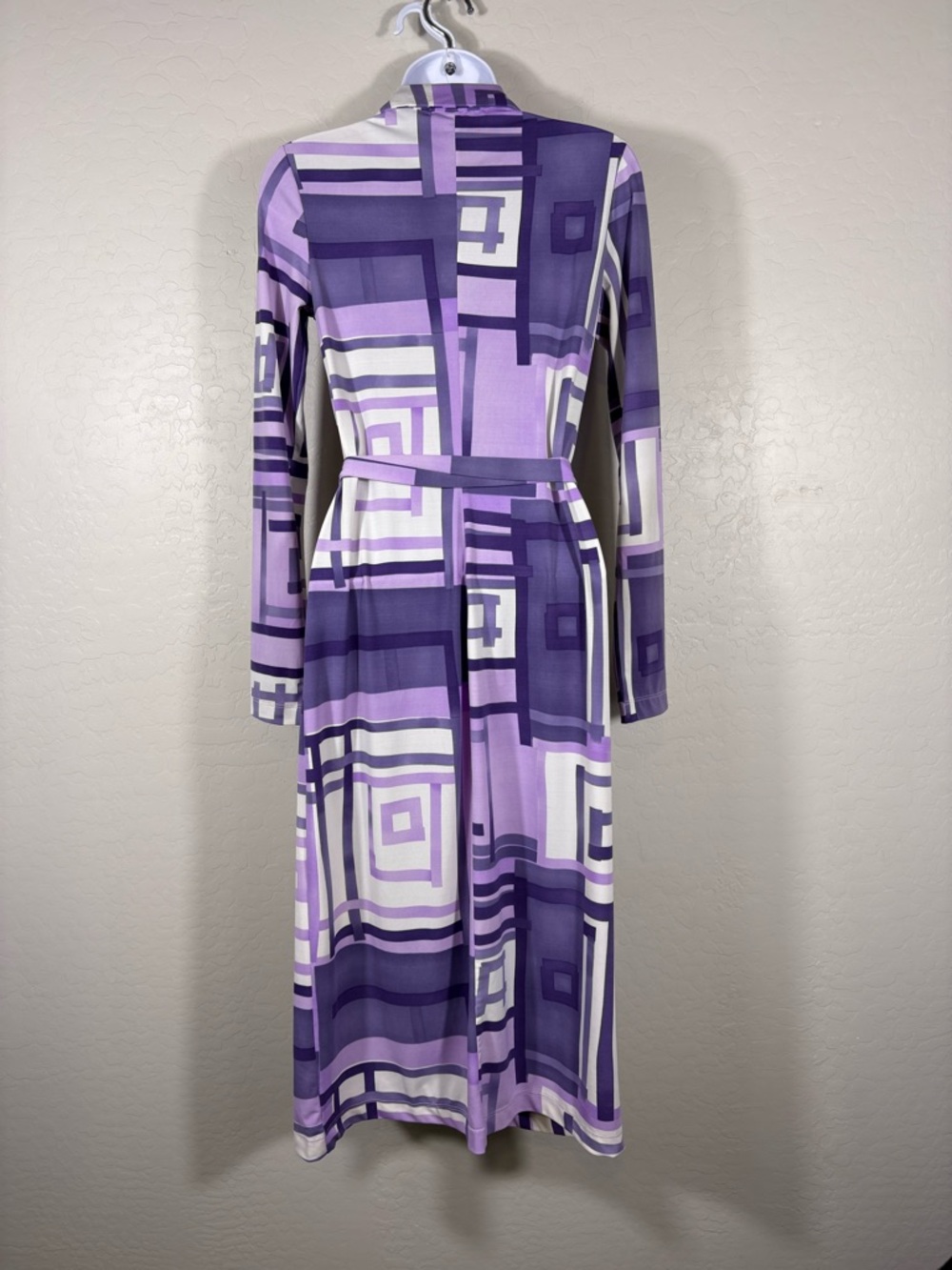 Vintage BCBG exclusively for Nordstroms Geometric Print Purple Wrap dress Y2K M - Picture 2 of 6